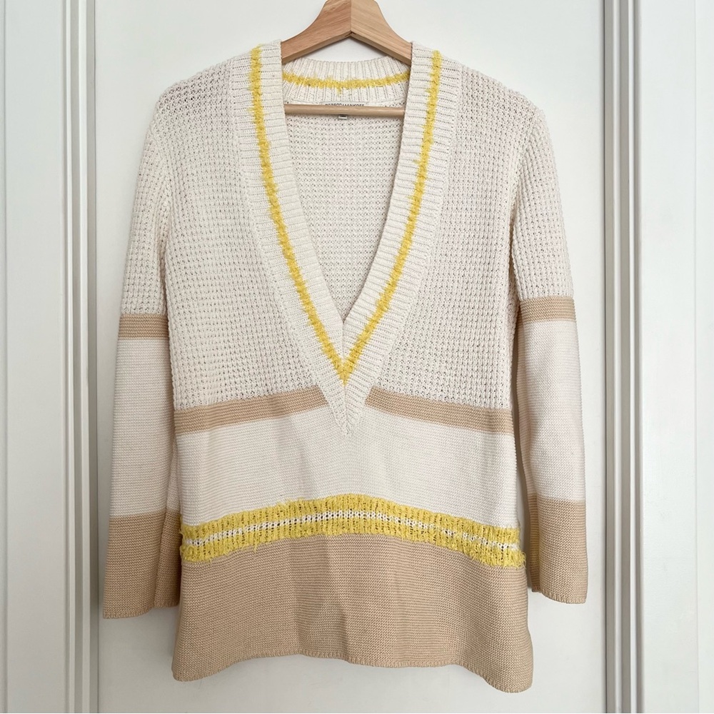 Rebecca Minkoff Women's Open Knit Sweater Size S Ivory V-Neck Tennis Preppy